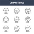 9 urban tribes icons pack. trendy urban tribes icons on white background. thin outline line icons such as kpop, cybergoth,