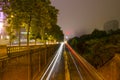 Urban tunnel and traffic at night in Brussels Royalty Free Stock Photo