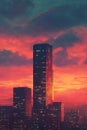 Urban Twilight Fiery Skyscraper View Royalty Free Stock Photo