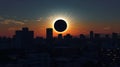 Urban twilight under the solar eclipse.