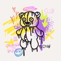 Urban typography slogan Change the Rules and bear doll with spray effect. Groovy Street art graffiti print with hearts