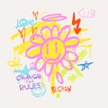 Urban typography slogan Change the Rules with spray effect. Groovy Street art graffiti print with hearts and funny happy