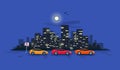 Parking Cars on the Road Street with Night City Skyline Background Royalty Free Stock Photo