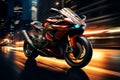 Urban velocity EBR racing motorcycle blazes with dynamic light trails