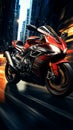 Urban velocity EBR racing motorcycle blazes with dynamic light trails