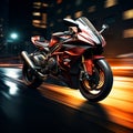 Urban velocity EBR racing motorcycle blazes with dynamic light trails