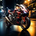 Urban velocity EBR racing motorcycle blazes with dynamic light trails