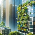 Urban Vertical Garden on Building, AI generated