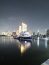 Urban view in the bay along with a boat