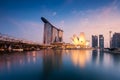 Urban view of the financial district in Singapore at dusk. Royalty Free Stock Photo