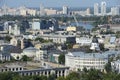 Urban view on Podilskiy district, Kyiv, Ukraine. Buildings and streets