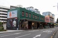 Urban view, shop building in Wellington streets, New Zealand