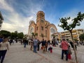 Urban view of Taxiarches church in Kalamata, Greece. It is the largest sacred temple in the town and the Metropolis of Messinia