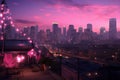 Urban Vigilance City skyline lit up in pink