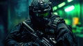 Urban Warfare A Tactical Squad Member in Combat Ready Gear and Equipment AI generated