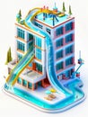 Urban Water Slide on High-Rise Building. Generative ai