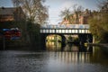 Urban whaterway in london with weeping willow Royalty Free Stock Photo