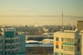 Urban landscape from the window. smoke from the chimneys Royalty Free Stock Photo