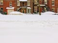 Urban winter street after snowstorm