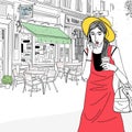 Urban woman in street cafe