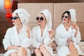 Urban women luxury arrogance bathrobes champagne