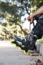 Urban young man on roller skates on the road Royalty Free Stock Photo