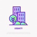 Urbanity thin line icon: landscape of city. Modern vector illustration