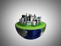 Urbanization concept with globe and city on abstract grey background 3D Rendering Royalty Free Stock Photo