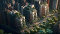 The urbanized environment of the city, gardens and greenery of the city. Generated AI