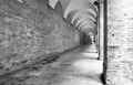 Urbino ancient colonnade. Black and white photo