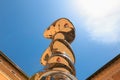 Urbino, Italy - August 9, 2017: The Castle of the Dukes of Urbino. Elliptical Column, the steel column made by British artist Ton