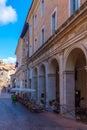 Urbino, Italy, October 1, 2021: Narrow street in the old town of