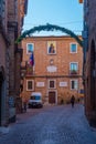 Urbino, Italy, October 1, 2021: Narrow street in the old town of