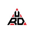 URD triangle letter logo design with triangle shape. URD triangle logo design monogram. URD triangle vector logo template with red