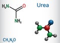 Urea, carbamide molecule. It is a nitrogenous compound containing a carbonyl group, is used as fertilizer, in cosmetics.