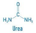 Urea or carbamide molecule. Used in cosmetics, fertilizer, present in urine. Skeletal formula.