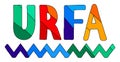 Urfa. Multicolored bright funny cartoon isolated inscription. Colorful letters. Turkey Urfa for prints on clothing