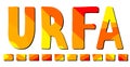 Urfa. Yellow-orange funny cartoon isolated inscription. Bright letters. Turkey Urfa for prints on clothing, t-shirt, banner