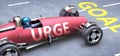 Urge helps reaching goals, pictured as a race car with a phrase Urge as a metaphor of Urge playing important role in getting value