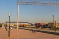 URGENCH, UZBEKISTAN - APRIL 26, 2018: Platform of the railway station in Urgench, Uzbekista