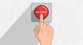 Urgency: Hand presses emergency button for help action required cartoon style Royalty Free Stock Photo