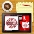 Urgent On Cubes Shows Urgent Priority Tablet Royalty Free Stock Photo