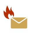 Urgent message icon, letter in flame, on a white background, vector illustrationfire Royalty Free Stock Photo