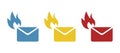 Urgent message icon, letter in flame, on a white background, vector illustrationfire Royalty Free Stock Photo