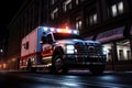 Urgent Night Dispatch Medical Emergency Ambulance Racing Through City Streets with Flashing Red Lights. created with Generative AI