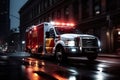 Urgent Night Dispatch Medical Emergency Ambulance Racing Through City Streets with Flashing Red Lights. created with Generative AI