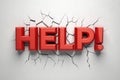 Urgent Red Help Text Cracking Through a White Wall Seeking Assistance and Support in a Time of Crisis Royalty Free Stock Photo