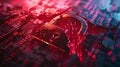 Urgent security breach symbolized by broken red padlock over binary code background