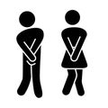 Urgent to pee, Toilet Urge Stick figure silhouette Man and Woman, Girl and boy, vector illustrations clip art
