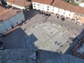 Urgnano, Bergamo, Italy. View of the main square from the top of the bell tower